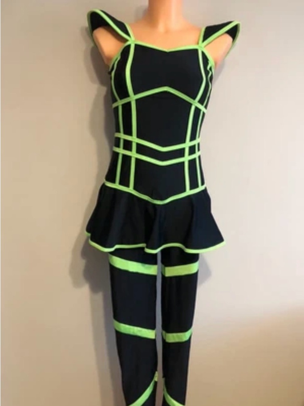 Black and Neon Green Paneled Jumpsuit black light dance party